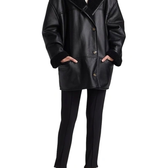 LOULOU STUDIO Dyed Shearling & Leather Coat Black Size XS - Picture 5 of 5